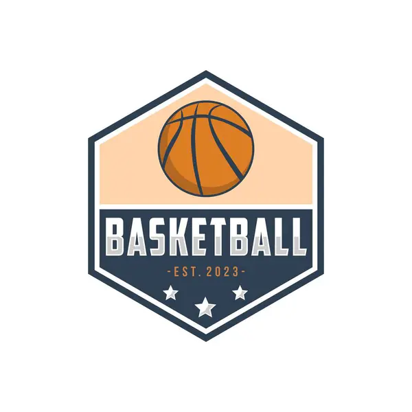 Logo Club Basket Ball Emblème Dessins Avec Balle Illustration Vectorielle — Image vectorielle