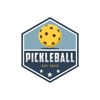 Pickleball logo rozeti amblemi. Pickleball kulübü için spor etiketi vektör illüstrasyonu