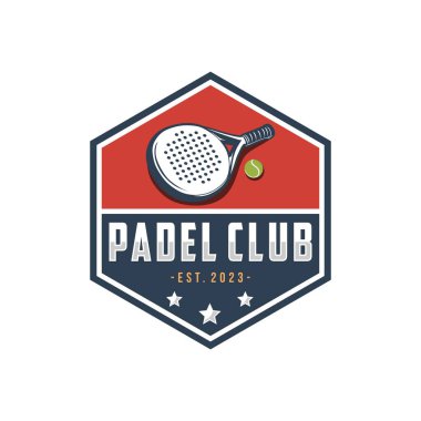 Padel logosu amblemi. Bir padel kulübü için spor etiketi vektör illüstrasyonu