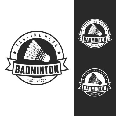 Badminton Kulüp logo şablonu, Badminton Turnuva Logoti konsepti. Soyut spor sembolü tasarım vektörü çizimi