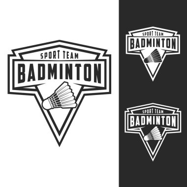 Badminton Kulüp logo şablonu, Badminton Turnuva Logoti konsepti. Soyut spor sembolü tasarım vektörü çizimi