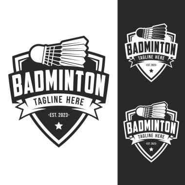 Badminton Kulüp logo şablonu, Badminton Turnuva Logoti konsepti. Soyut spor sembolü tasarım vektörü çizimi