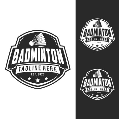 Badminton Kulüp logo şablonu, Badminton Turnuva Logoti konsepti. Soyut spor sembolü tasarım vektörü çizimi