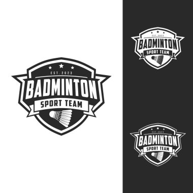 Badminton Kulüp logo şablonu, Badminton Turnuva Logoti konsepti. Soyut spor sembolü tasarım vektörü çizimi
