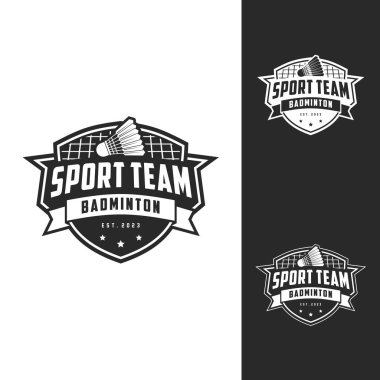 Badminton Kulüp logo şablonu, Badminton Turnuva Logoti konsepti. Soyut spor sembolü tasarım vektörü çizimi