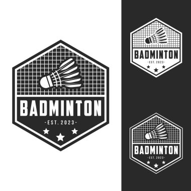Badminton Kulüp logo şablonu, Badminton Turnuva Logoti konsepti. Soyut spor sembolü tasarım vektörü çizimi