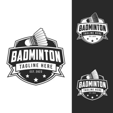Badminton Kulüp logo şablonu, Badminton Turnuva Logoti konsepti. Soyut spor sembolü tasarım vektörü çizimi