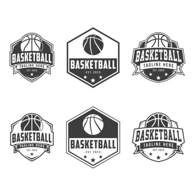 Basketbol logosu, amblem seti koleksiyonu, basketbol vektör illüstrasyonu