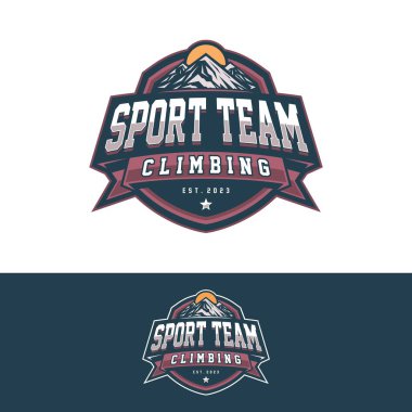 Logo vektörüne tırmanıyorum. Spor tırmanışı, amblem tırmanışı çizimi