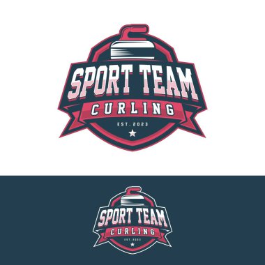Körling oyunu logo vektör illüstrasyonu, curling spor takımı logosu. Taşlı kıvırcık spor