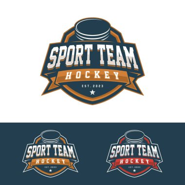 Hokey turnuvası spor logosu şablonu. Modern vektör çizimi. Rozet tasarımı.