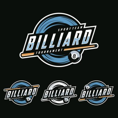 Bilardo takımının rozetleri. Bilardo logosu, amblem seti koleksiyonu, bilardo dizayn şablonu