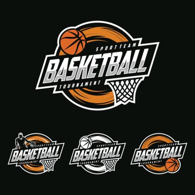 Basketbol logosu, amblem seti koleksiyonu, basketbol vektör illüstrasyonu