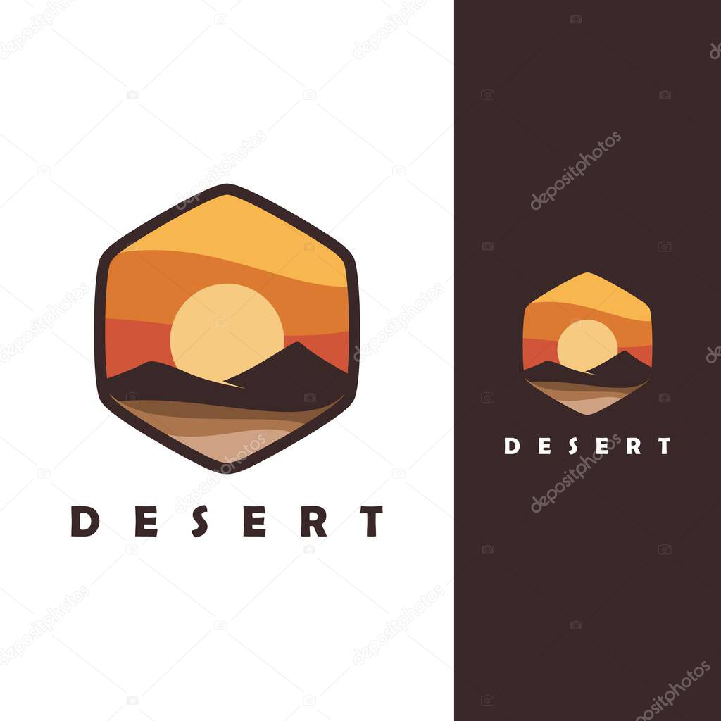 Minimalist desert Landscape logo element Mountain Peaks, Simple mountain desert sunset logo design