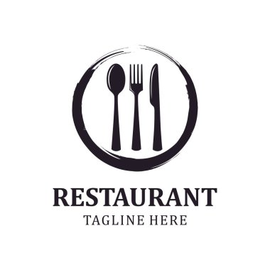 Restoran logosu için Spoon Fork Plaka Bıçağı logosu.