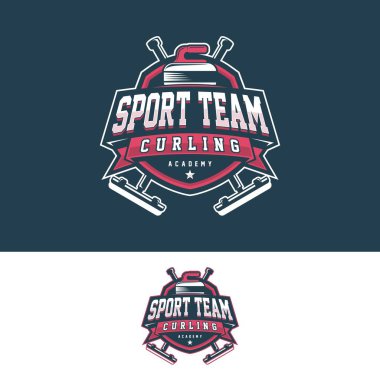 Körling oyunu logo vektör illüstrasyonu, kıvırma sporu takımı için logo koleksiyonu. Taşlı kıvırcık spor