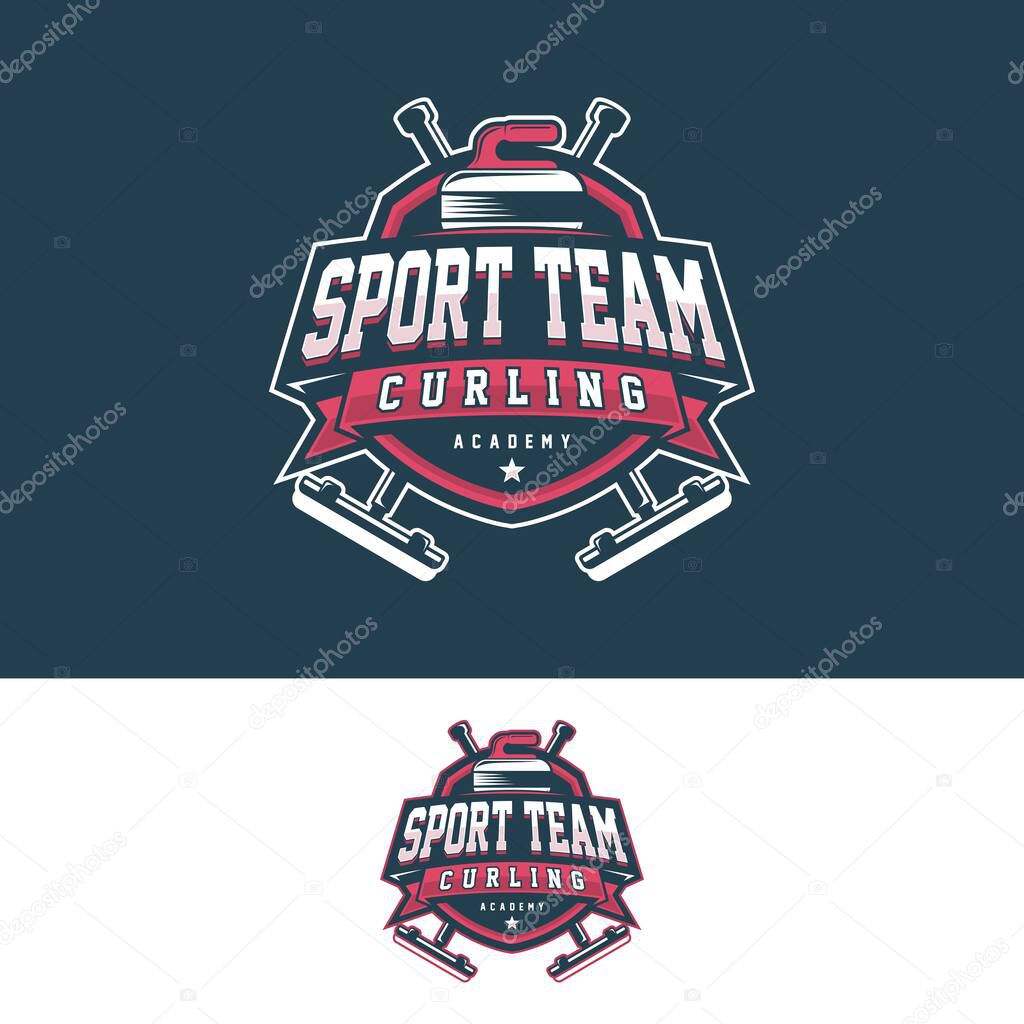 Curling game logo vector illustration, Logo collection for curling sport team. Curling sport with stone