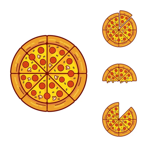 Pepperoni dilimli pizzanın vektör çizimi, İtalyan Pizza Vector Illustration