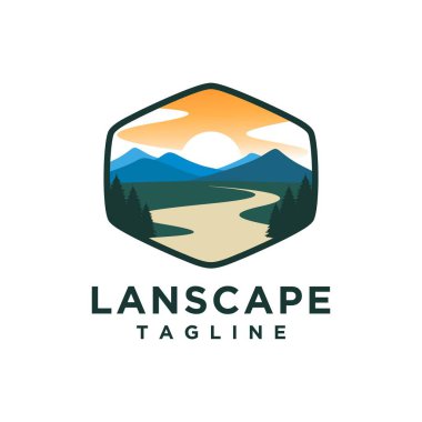 Peyzaj Tepeleri logo elementi Dağ Tepeleri, Basit dağ günbatımı logosu tasarımı
