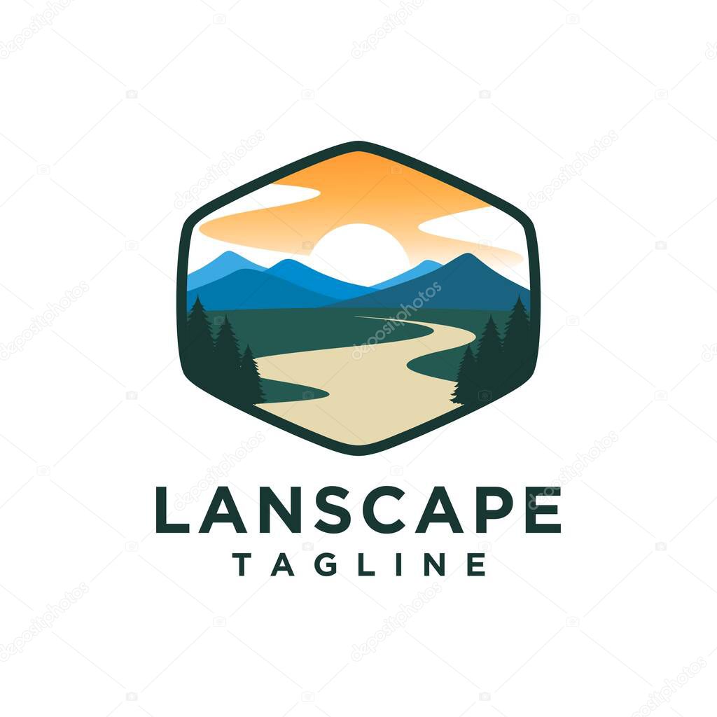 Landscape Hills logo element Mountain Peaks, Simple mountain sunset logo design