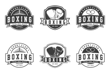 Boks kulübü logoları amblemleri ayarlandı, boks logosu, amblem seti koleksiyonu, tasarım şablonu