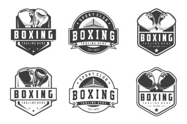 Boks kulübü logoları amblemleri ayarlandı, boks logosu, amblem seti koleksiyonu, tasarım şablonu