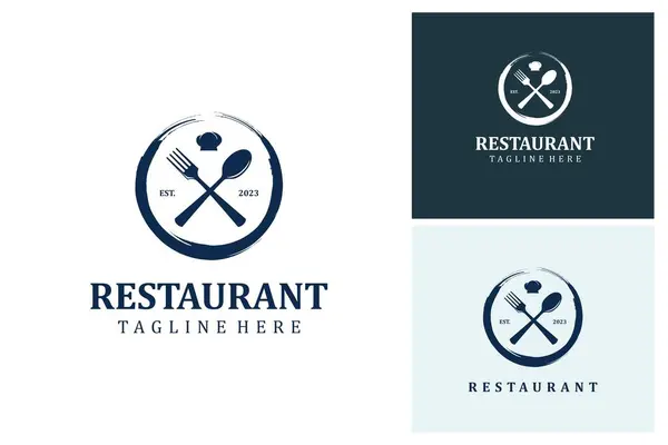 Logotipo Restaurante Prato Luxo Com Garfo Colher Para Jantar Restaurante Vetor De Stock
