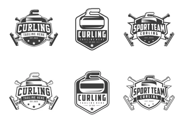 Logotipo Curling Conjunto Emblema Insígnia Curling Design Vetor Esporte Emblemas Ilustração De Stock