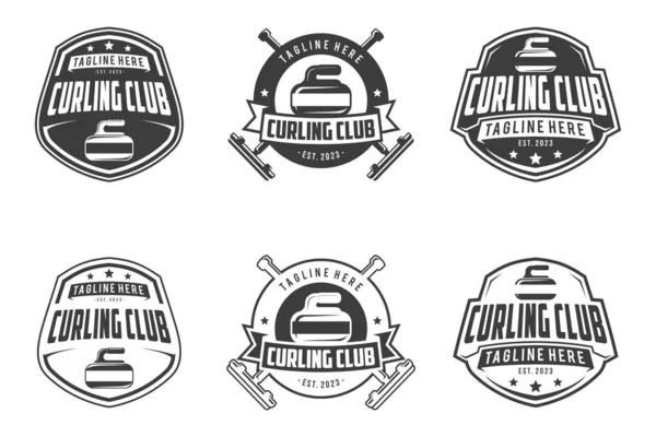 Logotipo Curling Conjunto Emblema Insígnia Curling Design Vetor Esporte Emblemas Gráficos De Vetores