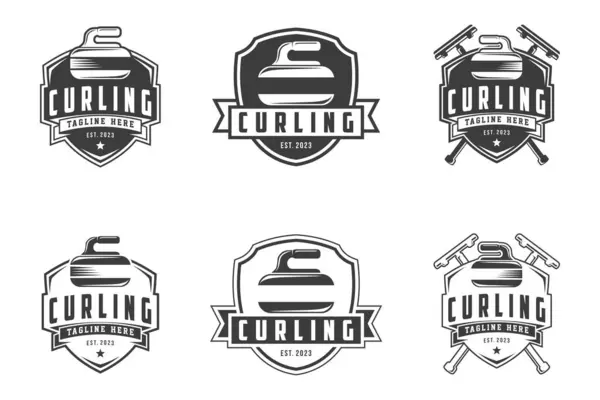 Logotipo Curling Conjunto Emblema Insígnia Curling Design Vetor Esporte Emblemas Vetor De Stock