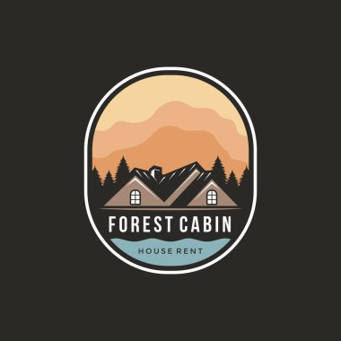 Dağ logosu şablonu olan kiralık bir kulübe, ev logosu inşaatı. house Mountain logo şablonu Vektör illüstrasyonu