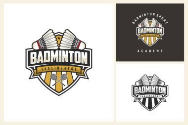 Spor kulübü, akademi, çıkartma vs. için Badminton rozet logo vektör çizimi.