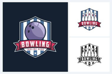 Bowling logosu, amblem koleksiyonu, bowling vektör illüstrasyonu, bowling logosu vektör tasarımı