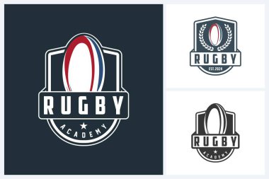 Rugby logosu spor tasarım şablonu, rugby amblem vektörü, rugby turnuvası logo tasarımı vektör çizimi