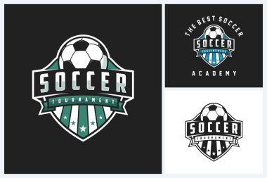 Futbol logosu spor tasarım şablonu, futbol ya da futbol amblemi vektörü, futbol ya da futbol turnuvası rozet logosu tasarım vektörü ilülasyonu