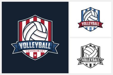 Voleybol logosu tasarım şablonu, voleybol takımının amblem koleksiyonu, voleybol turnuvası logo tasarım illüstrasyonu