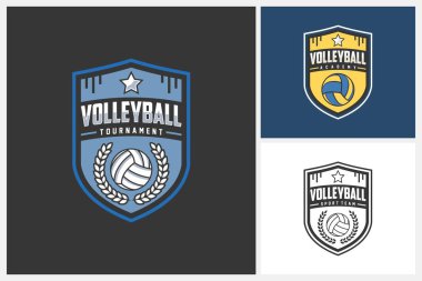 Voleybol logosu tasarım şablonu, voleybol takımının amblem koleksiyonu, voleybol turnuvası logo tasarım illüstrasyonu