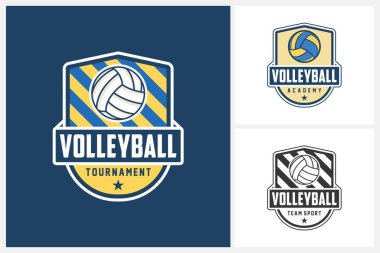 Voleybol logosu tasarım şablonu, voleybol takımının amblem koleksiyonu, voleybol turnuvası logo tasarım illüstrasyonu
