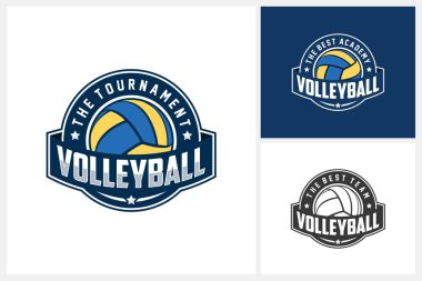 Voleybol logosu tasarım şablonu, voleybol takımının amblem koleksiyonu, voleybol turnuvası logo tasarım illüstrasyonu