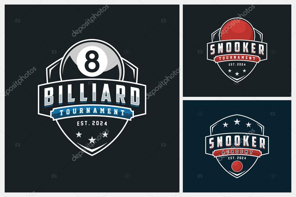 Billiard logo, snooker logo sport design template, snooker team emblem badge, billiard and snooker tournament logo design vector illustration