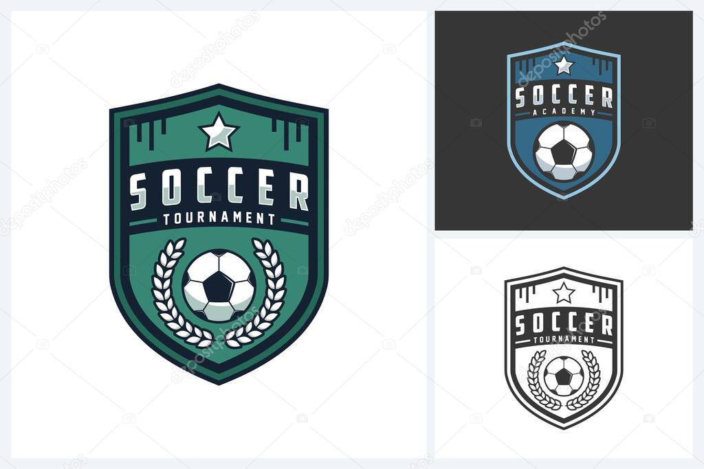 Soccer logo sport design template, soccer or football emblem vector, soccer or football tournament badge logo design vector illustration
