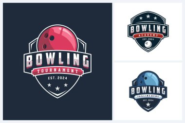 Bowling logosu spor tasarım şablonu, bowling amblemi vektörü, bowling turnuvası logosu tasarım vektörü illüstrasyonu