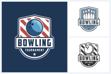 Bowling logosu spor tasarım şablonu, bowling amblemi vektörü, bowling turnuvası logosu tasarım vektörü illüstrasyonu