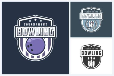 Bowling logosu spor tasarım şablonu, bowling amblemi vektörü, bowling turnuvası logosu tasarım vektörü illüstrasyonu