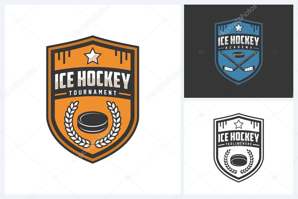 Ice hockey logo sport design template, hockey emblem vector, ice hockey tournament logo badge design vector illustration