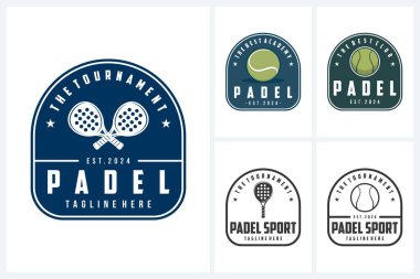 Padel logo spor tasarım şablonu, Padel spor amblem vektörü, Padel oyun turnuva logo rozet tasarımı vektör çizimi
