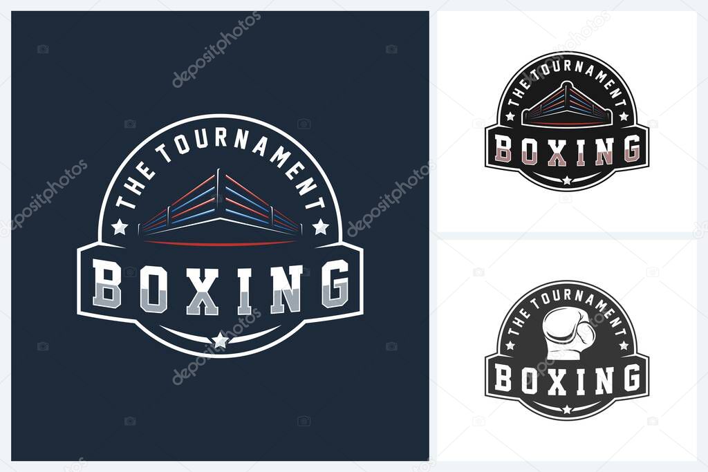 Boxing logo sport design template, boxing sport emblem vector, boxing tournament logo badge design vector illustration