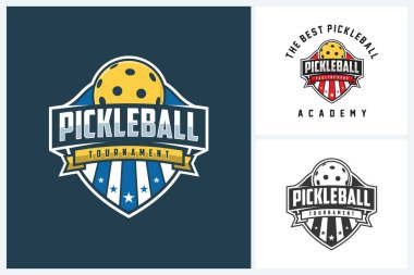 Pickleball logo spor tasarım şablonu, Pickleball spor amblem vektörü, Pickleball turnuvası logo rozet tasarımı vektör çizimi