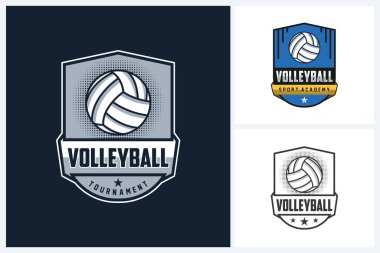 Voleybol logosu tasarım şablonu, voleybol takımının amblem koleksiyonu, voleybol turnuvası logo tasarım illüstrasyonu