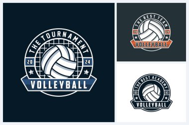 Voleybol logosu tasarım şablonu, voleybol takımının amblem koleksiyonu, voleybol turnuvası logo tasarım illüstrasyonu